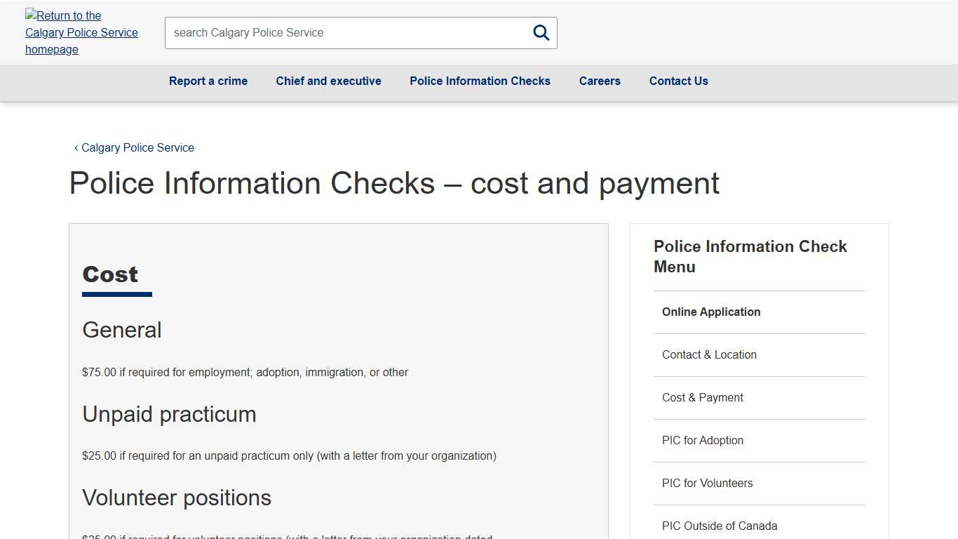 Police Information Checks – cost and payment
